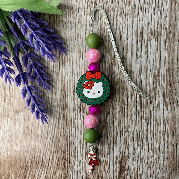 Bookmark Kitty Christmas Handcrafted Artisan Beaded Metal Journal Gift Read Book - Picture 1 of 3